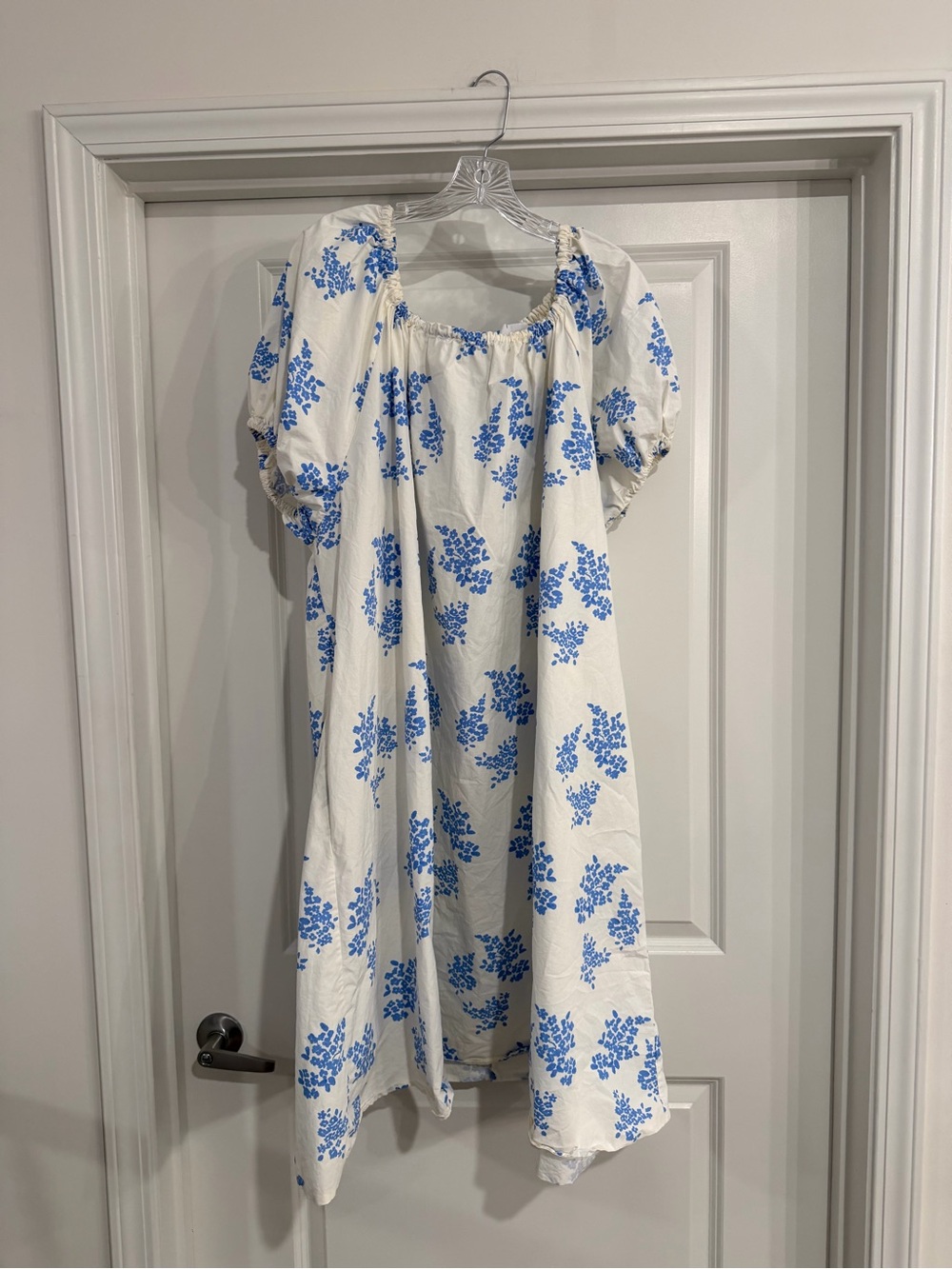 White Midi Dress with Blue Floral Print